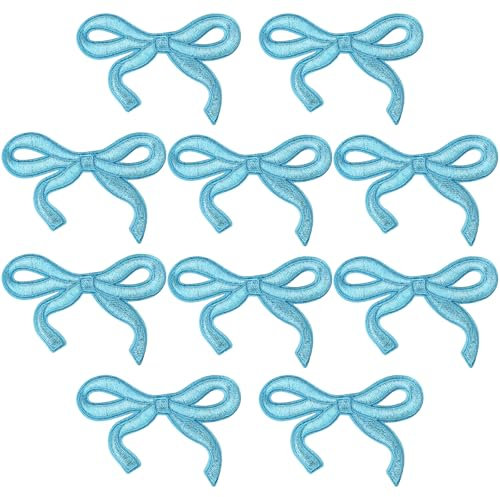 3x2in Bow Iron on Patches for Clothes Cute Coquette Bowknot Patch Embroidery Sticker Applique DIY Sewing Jeans Shirt Hat Jacket Backpack (Blue, 10pc)