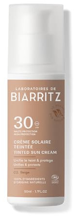 Laboratoires de Biarritz - Crème Solaire Visage Teintée Beige - SPF30 - Certifiée Bio - Protection Anti-UVA/UVB et Lumière Bleue - 50 ml - Fabriquée en France