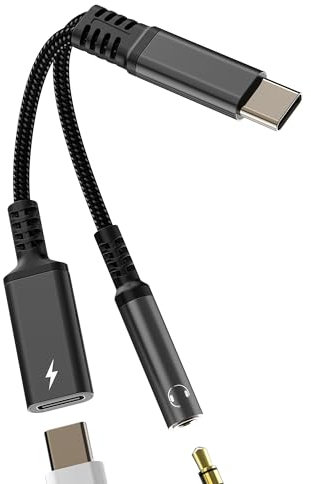Adaptador USB C a Auxiliar Audio(2en1)Adapter Jack Auriculares 3.5mm Cable Cargador Tipo C para iPhone 16 15 Compatible Con Samsung Headphone para iPad Microfono Conector para Apple Android Coche AUX