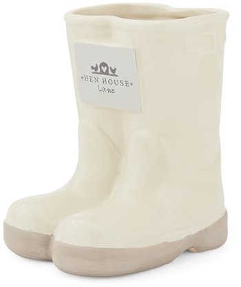 Cooksmart Hen House Lane Wellington Boot Utensil Pot | Rustic Farmhouse Stoneware Storage | Decorative Kitchen Holder for Cutlery & Tools | Ribbed & Embossed Hen Design | 17cm