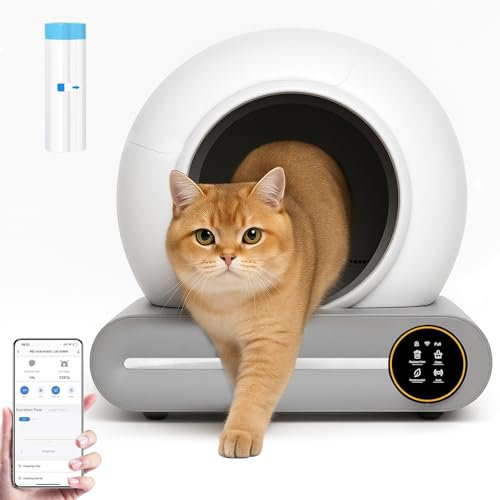 Litiere Chat Autonettoyante Bac à Litter Automatic 65L Bac à Litière pour Chat Automatique, Contrôle par Application, Anti-fuites/Pincement/pour Plusieurs Chats