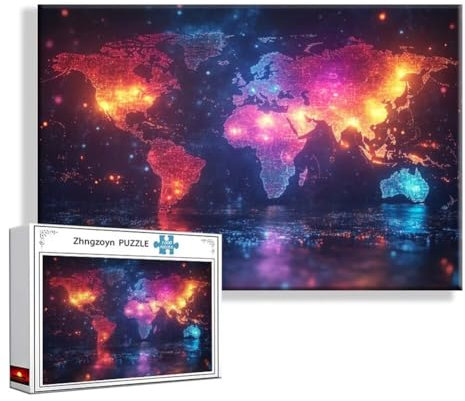 Puzzle 1500 Teile Weltkarte, Puzzle Erwachsene Anspruchsvoll Jigsaw Fantasie Groß XXL 87x57 cm, Klassische Impossible Jigsaw art für Frauen Männer, Holzpuzzle für Deko Wohnzimmer, Geschenke Ostern G-9