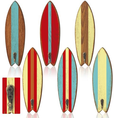 DoubleFill Surfbrett-Wandhaken, Holz, Surfbrett-Handtuchhaken, dekorativ, hawaiianisches tropisches Surfbrett, Wandaufhänger, Vintage-Sommer-Handtuchaufhänger, Dekoration für Strand, Pool, Badezimmer