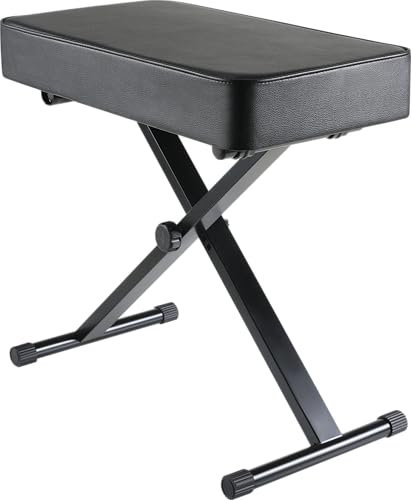 Clevich Verstellbarer Klavierhocker 50-52-54-56CM, X-förmiger Keyboard Hocker Klappbare, Verdicktem 8CM PU-Kissen, Klavierstuhl Hocker -für Piano Keyboard Tisch in Schwarz