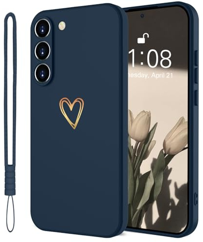 Mitetabo Hülle für Samsung Galaxy A16 5G Gold Liebesherz Silikon Blau | Dünn Slim Gold Love Handyhülle Kratzfeste Schutzhülle Rundumschutz Case