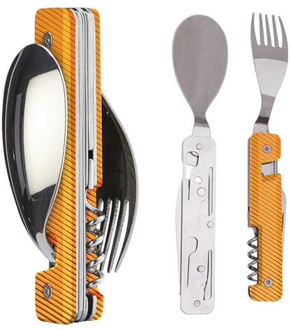 Akinod 6-in-1 Camping Cutlery Set – Multifunctional Stainless Steel Knife, Fork, Spoon with Corkscrew, Can & Bottle Opener, Compact Gadget for Camping Essentials