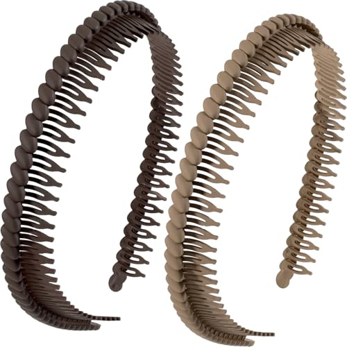 Alpinleux 2 Pcs Headband with Teeth, Comfortable Headbands for Women with Teeth, Fashion Comb Headband, Plastic Head Bands for Women's Hair Non Slip (4.3''×0.7'', Khaki, Coffee)