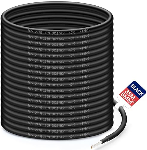 Solar Panel PV Cable DC Rated Red Black 4mm² 6mm² 10/20/35m (BLACK, 6mm²-35m)