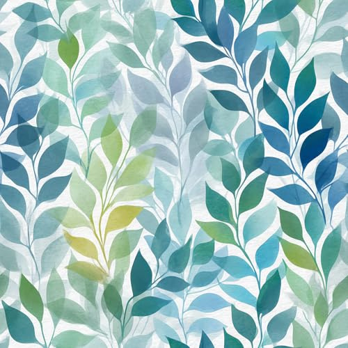 FLFK Botanical Nature Peel and Stick Wallpaper Watercolor Leaf Teal and Green Wallpaper 16 x 256 Waterproof Wall Paper for Office School Bedroom Bathroom Cabinet Shelf Decor