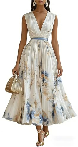 FUPODD Maxikleider Damen Sommer Elegant Sommerkleid Damen Lang Abendkleider Elegant Für Hochzeit Chiffonkleid Maxi Kleid Hochzeitsgast Cocktailkleid Schicke Kleider Leicht Ballkleid Abschlusskleid