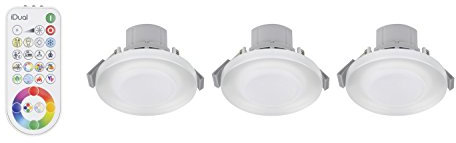 3 iDual-LED-Deckeneinbauleuchten Argon; Warmweiß bis Kaltweiß; Dimmfunktionen; Multicolor-Umgebungs- und Stimmungslicht. - Inkl. Fernbedienung