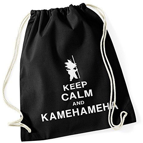 Autiga Turnbeutel Keep Calm and Kamehameha Son Goku Dragonball Hipster Beutel Tasche schwarz