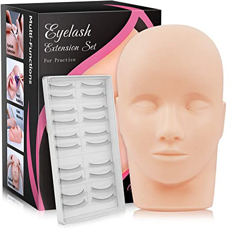Beauty7 Wimpernverlängerung Übungskopf Mannequin Kopf mit 10 Paaren Übungswimpern zum Üben Make Up Eye Falsche Wimpern Wimpernverlängerung Schminken Trainingsköpfe Schminkkopf Massage Trainingspraxis