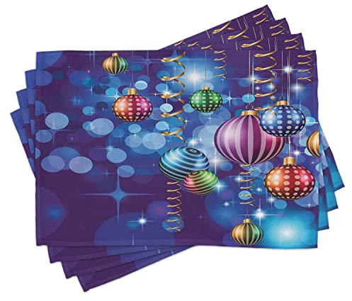 ABAKUHAUS Weihnachten, Platzmatten, für den Esszimmer Küche Farbfester Waschbarer Digitaldruck, Schneemann vor Weihnachtshütte in der Adventzeit Fantasievolle Illustration, Blau Weiß