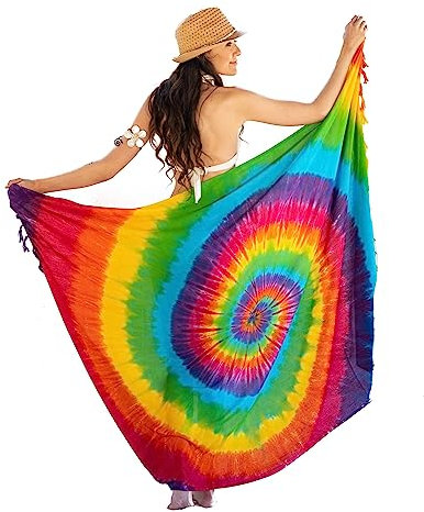 NELUHA Sarong Tuch Damen Mit Saronghalter Pareo Wickeltuch Handtuchkleid Wickelrock Strandtuch XXL Tuch Männer Spirale Regenbogen