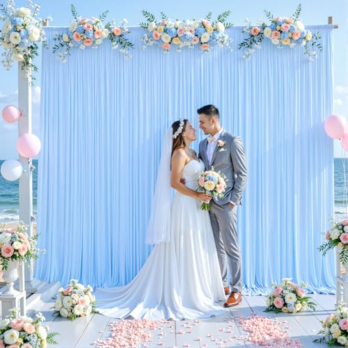 Blue Backdrop Curtains for Baby Showers & Parties - 2 Panels, 5ft x 10ft, Wrinkle Free, Polyester Fabric