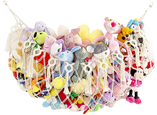 Großes Stofftiernetz oder Hängematte, wandmontiert, handgefertigt, Makramee-Spielzeug-Hängematte, Organizer, Stofftier-Display, Plüschspielzeughalter, Kinderzimmer, Aufbewahrung 1444 cm breit