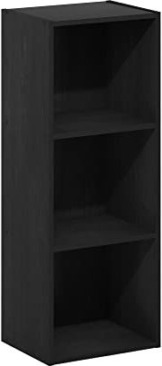 Furinno Pasir 3-stufiges Bücherregal mit offenem Regal ohne Werkzeugmontage, Schwarzes Holz
