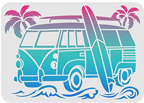 FINGERINSPIRE Surf-Auto-Schablonen 29,7x21cm Kunststoff Palmen Wellenzeichnung Malschablonen Surfbrettmuster Wandschablonen Wiederverwendbare Schablonen zum Malen auf Holz, Boden, Wand und Fliesen