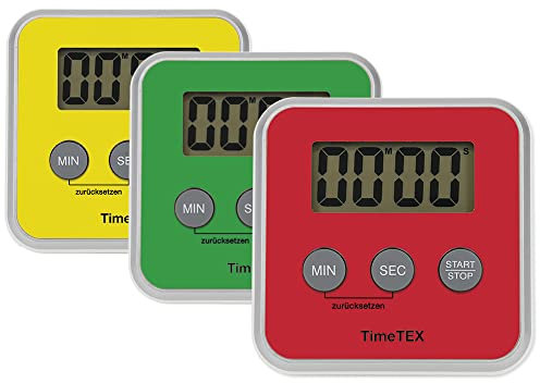 TimeTEX Zeitdauer-Uhr Digital compact rot - Stoppuhr mit sekundengenauer Zeiteingabe - lautlos - mit Ablaufsignal - mit Batterien - 8 cm x 8 cm - 61907