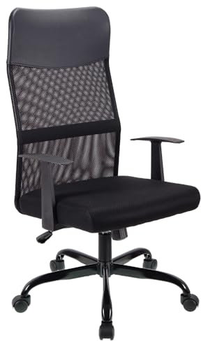 T-THREE.Verstellbarer Bürostuhl mit hoher Rückenlehne, ergonomischer Netz-Drehstuhl, Bürostuhl, Schreibtischstuhl, Kopfstütze und Lendenwirbelstütze, höhenverstellbar, 360°-Dreh-Wippfunktion, Spielen