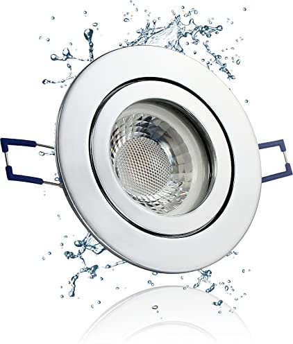 LEDFULL® Premium LED Bad Deckenstrahler IP44 Set Flach 230V Dimmbar Modul 5W Spot Warmweiß - Hell & Sparsam/Chrom Einbaustrahler Außen geeignet