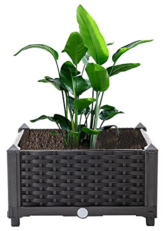 Mingone Jardinière de Jardin Bac à Fleurs en Rotin Pot de Fleurs d’extérieur Carré Potager Pot Plante avec Trou de Drainage pour Jardin Balcon Terrasse (40 x 40 x 23cm, Noir)