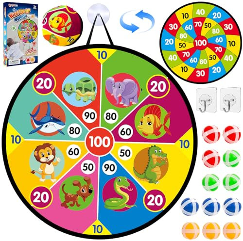 ONLYFUN Dartscheibe Kinder Spiele Ab 4 Jahren, Tier Halloween Basketball Dinosaurier Planet Weihnachten Klettball Dartboard, Wurfspiel Dart Spiel Klettbälle, Geschenke für 3–10 Junge, Mädchen
