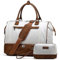 Sac de Voyage Femme, VASCHY 38.2L Sac de Sport Weekend Nuit en Toile Ouverture avec Sangle de Bagage/Compartiment à Chaussures/Trousse de Toilette pour Cabine Voyage Gymnase, Beige et Marron
