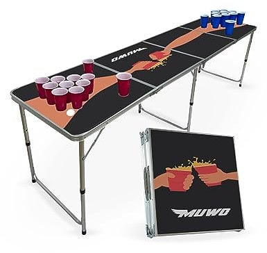 MUWO Bierpong Tisch Set mit 22 Bechern - Der ultimative Klapptisch 60 x 240 cm Partytisch für gesellige Momente (Teamplayer)