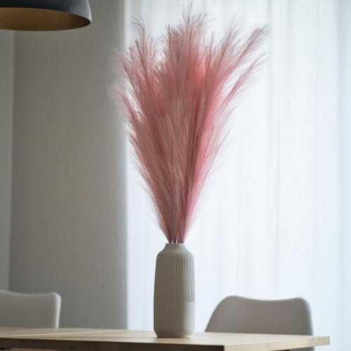 XXL Rosa Pampasgras Deko-Set 100cm – Flauschige künstliche Trockenblumen, 3 Stiele für Innen & Außen, Hochzeiten und Events, Pampasgras Deko, Boho Stil für Wohnzimmer, Schlafzimmer, Badezimmer