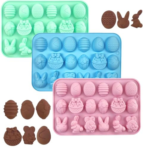 3 Stück Osterhase Silikonform, Silikonform Hase, Ostern Silikon Schokoladenformen, 18 Hohlräume, Ostern Backform Kuchenform, Für Machen Schokolade, Kuchen, Kekse, Handgefertigte Seife
