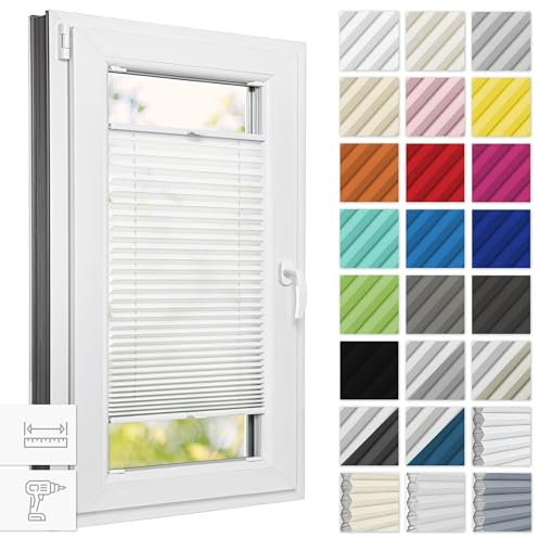 Estika Plissee mit Bohren 85 cm x 80 cm - Weiß - Rollos für Fenster, Jalousien Fenster für innen, Raffrollo, Fensterplissee