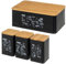 LOLAhome Panera con Tapa de Bambú y 3 Tarros de Metal Negro para Café, Azúcar y Té Ideal para Desayunos