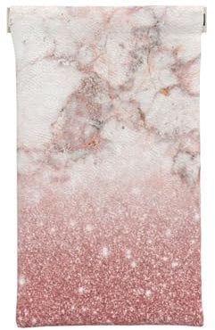 XDVPALNE Faux Pink Rose Gold Glitter White Marble Ombre, Eyeglasses Bag Anti-Scratch Spectacles Sleeve Portable Eyewear Case Squeeze Top Pu Leather Sunglasses Case