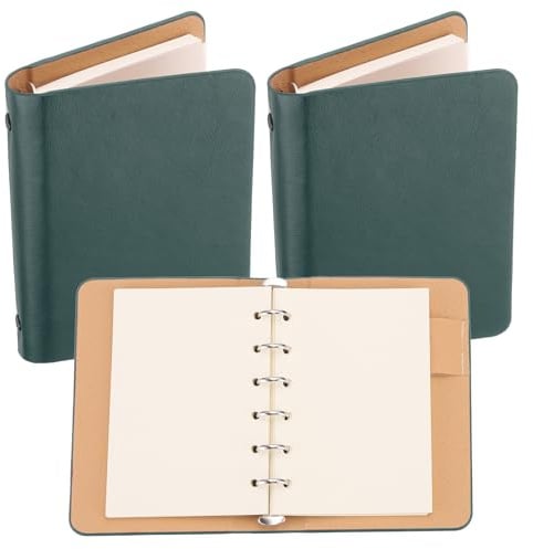 PATIKIL 2 Pack 6 Ring Binder Cover A7 Leder Notizbuch Binder Mini Grün | Nachfüllbarer Loose Leaf Personal Planner, Mit 100 Blatt Papier