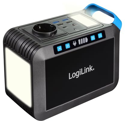 LogiLink PPS0200 - Tragbare Powerstation zum Aufladen von Smartphones, Tablets und Anderen Geräten, 200 W, 40.000 mAh, 7X-Anschlüsse, IP20, schwarz/blau
