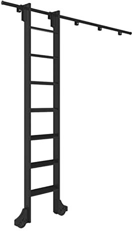 Sliding Ladder Library Full Set Hardware Rolling Track - 3.3ft- 20ft Rolling Library Ladder Hardware Kit, Black Steel Round Tube Mobile Ladder Tracks