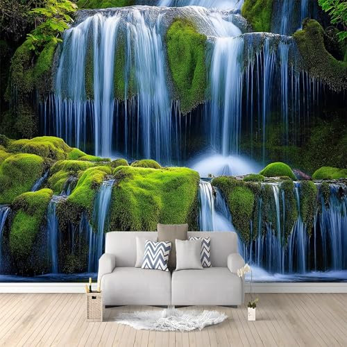 Papier Peint Panoramique Paysage De Cascade Verte 250x175 cm Papier Peint Intissé Mural, Poster Geant Mural 3D, pour Salon Chambre d'enfants restaurant Décoration Murale