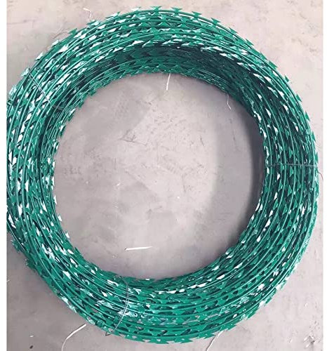YSXXIAN Razor Wire - Vinyl Coating Galvanized Barbed Wire - Roll Concertina Type Security Fencing - Double Spiral (Color : Green, Size : 100m)