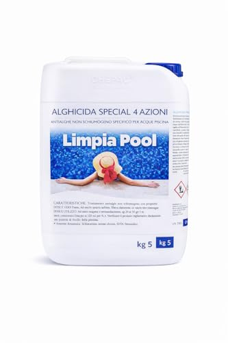 kg 5 Antialghe Piscina Sistemico Microincapsulato Non Schiumogeno e Termoresistente Azzurrante, Schiarente, Fungicida Adatto per Tutti i Filtri Piscina e Vasche Idromassaggio