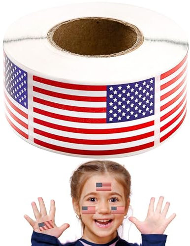 saibunratus Aufkleber mit US-Flagge für Fahrzeuge, 3 x 5,1 cm, patriotischer 4. Juli-Aufkleber, 250 Stück pro Rolle, selbstklebende Abzeichen für Fenster, Automobil, Stoßstange, Bücherregale