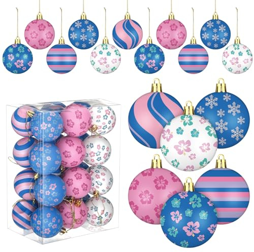 Rotatingpals 24 Pcs 2.36 Inch Christmas Ball Ornaments Christmas Tree Hanging Ornaments Plastic Christmas Winter Balls Ornaments for Xmas Trees Holiday Parties Home Decor (Stitch)