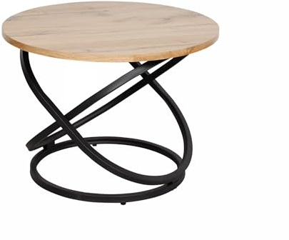 SIGNAL MEBLE, EOS, Couchtisch, Beistelltisch Couch, Rund 60 cm, Holzoptik mit Metallgestell, Höhe 45 cm, Belastbar bis 25 kg