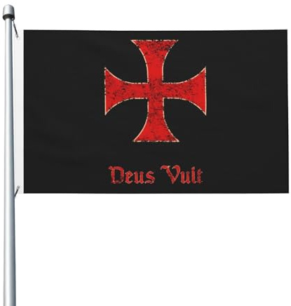Drapeau décoratif extérieur Deus Vult Croix des Templiers 90 x 150 cm