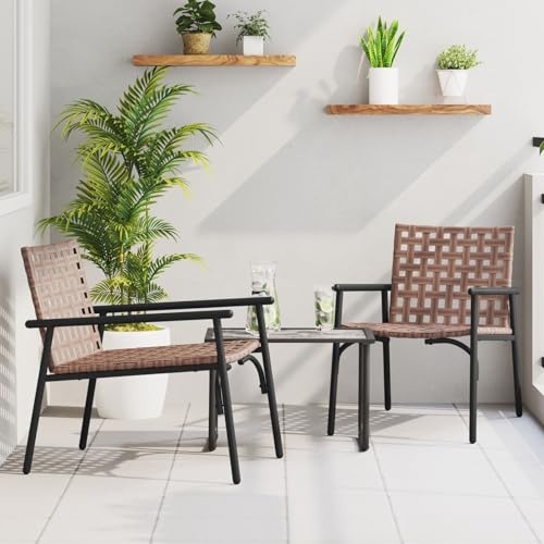 SKTQYQO Gartensessel 2 Stück aus synthetischem Rattan braun mit Gestell aus Metall, Set Stühle für den Außenbereich, modernes geflochtenes Design, beständig gegen