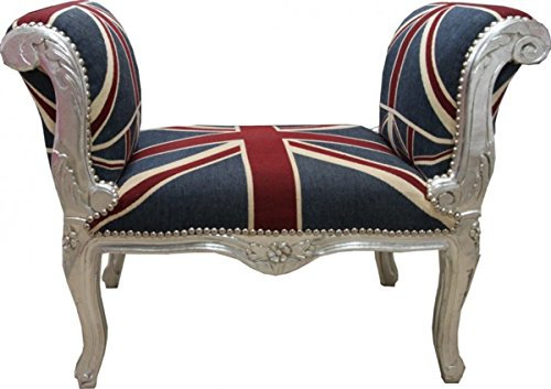 Casa Padrino Barock Schemel Hocker Union Jack/Silber - Sitzbank