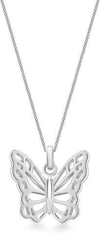 Tuscany Silver Damen Kette Mit Anhänger Sterling Silber Geschnitten Schmetterling 46cm