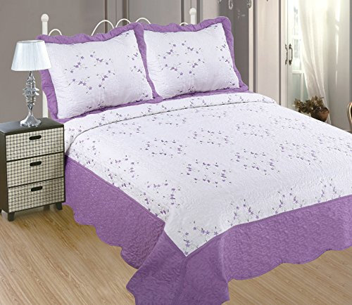 ForenTex- Colcha Boutí Cosida y Bordada, (JL-2603), Cama 150 cm, 240 x 260 cm, Lila