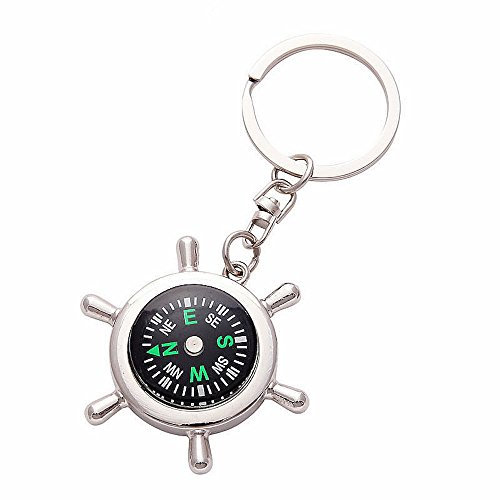 Kim Johanson 3D Schlüsselanhänger Kompass Outdoor Schiffsruder in Silber inkl. Schmuckbeutel